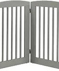 Freestanding Wooden Pet Gate With Four Panel Expansion Large 36 Inch Height Grey Finish Built Tough From All Natural Wood