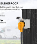 50 Amp NEMA 6-50R Power Outlet Box With Protective Weatherproof Enclosure in rain showing dustproof feature