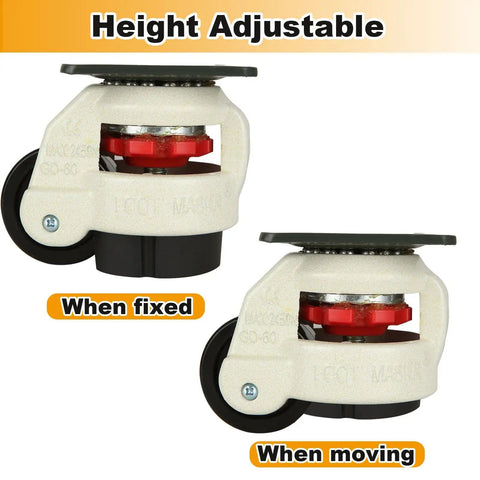 Heavy Duty Leveling Casters Set of 4 With 2200 Lb Capacity, Adjustable Height 3.2 to 3.6 Inches, Retractable Feet, Swivel Industrial Plate Caster Wheels for Workbenches, Machines, and Equipment