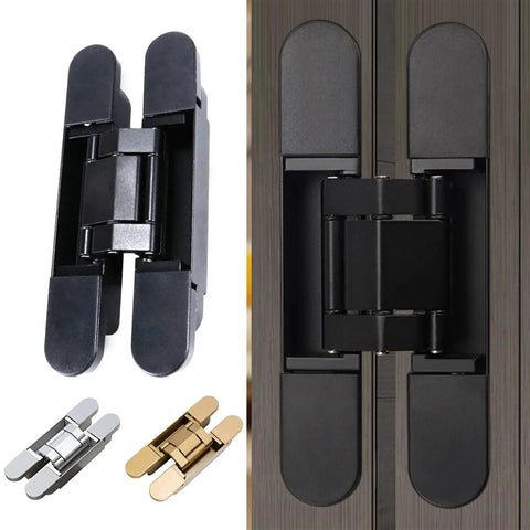 Folding Cross Door Hinge Invisible Stainless Steel Hardware Heavy Duty 180 Degree Concealed Three Dimensional Black Hinge for Interior Doors and Cabinetry