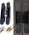 Folding Cross Door Hinge Heavy Duty Invisible Stainless Steel Concealed 3D Hinge For Doors Slick Black Finish 180 Degree Swing Hidden Mounting