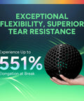 Overture TPU 1.75mm filament banner showing green gradient background and a hand holding a black perforated sphere.