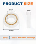 8 Pack POM Plastic Bearings 5 x 11 x 3 mm Deep Groove Ball Bearings With Glass Balls And Nylon Cage size diagram