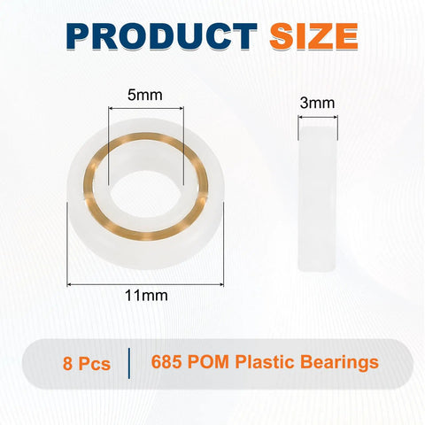 8 Pack POM Plastic Bearings 5 x 11 x 3 mm Deep Groove Ball Bearings With Glass Balls And Nylon Cage size diagram