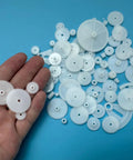 Assorted 72 Pieces Small Plastic Gears Kit for RC cars and model toys DIY helicopters, includes single, double, crown, worm gears.