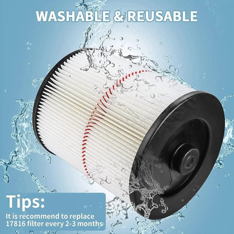 Two Pack Cartridge Filter For Wet Dry Vacuums Fits Five Gallon And Larger General Purpose Air Filter For 9 17816 displayed in water