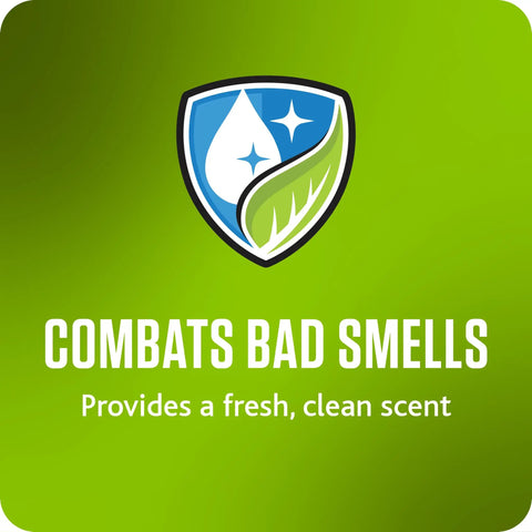 Green graphic with shield logo, promoting Odor Eliminating Deodorizer For Shoes Gym Bags Gear Bags Lockers Drawers And More Delivers Powerful Odor Elimination Keeps Your Fresh Kicks Smelling Great Anywhere Two Pack, combats bad smells and provides a fresh scent.
