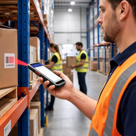 Worker using Android Barcode Scanner Powerhouse With 4G LTE And 4GB RAM 64GB ROM Supports 1D 2D And QR Codes Android 13 Wireless PDA