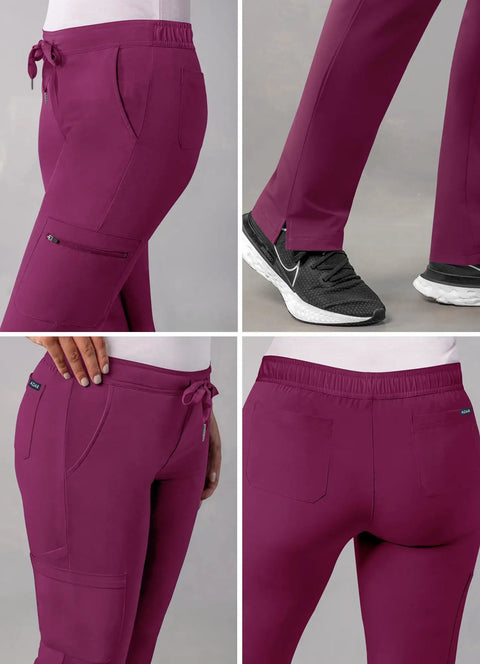 Snap Up These Super Comfy Women's Extended Drawstring Scrub Pants With Skinny Cargo Pockets The Low Key Go To Pick For Nurses And Clinics On Long Shifts Straight Up Professional Care In Wine Size Large, showing deep side and back pockets.
