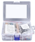 Open box of a Huge 1500 Piece Electronic Component Kit With Resistors Transistors Ceramic And Electrolytic Capacitors For PCB Projects