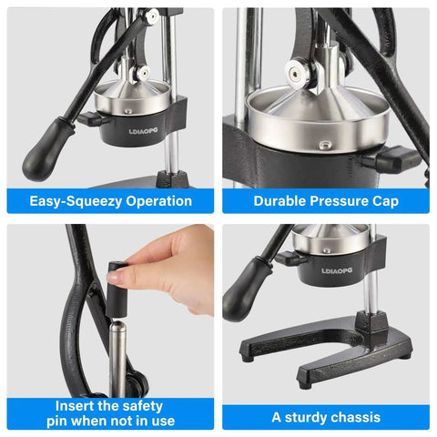 Heavy Duty Manual Citrus Juicer Press For Home Or Commercial Grade Kitchens Durable Cast Iron And Stainless Steel Hand Press close-up