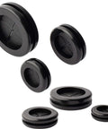 52 Piece Rubber Grommet Set In Six Sizes Round Hole Plugs For Drill Holes Five Eighth Inch Black, various sizes displayed