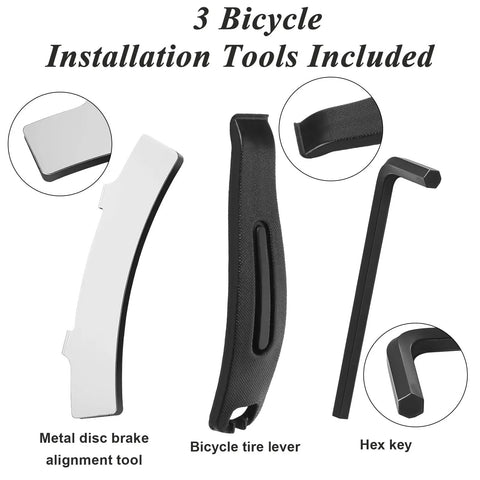 3 bicycle installation tools including metal disc brake alignment tool, tire lever, and hex key from 4 Pairs MTB Disc Brake Pads Kit With Installation Tools For Easy Pad Change Including Alignment Tool Tire Lever And Hex Key Compatible With Elixir E1 E3 E5 E7 E9 ER CR XO XX DB1 DB3 DB5 And Nutt Hydraulic Disc Brakes