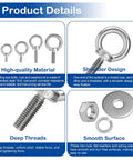 Product details of Built Tough 5 Pack M8 Stainless Steel Eye Bolts With Nuts and Washers, rustproof 304 stainless, various views.