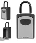 Combination Key Lock Box With Outdoor Wall Mount And Door Hanger For Realtors And Airbnb Hosts Easy Home Key Access Hidden Secure Storage For House Keys And Garage, featuring a 4-digit code, shown in unlocked and locked positions.