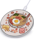 Ultra Slim Qi Wireless Charger With Aluminum Alloy Frame 6mm Thin 10W Fast Charging Pad with cartoon ramen design.