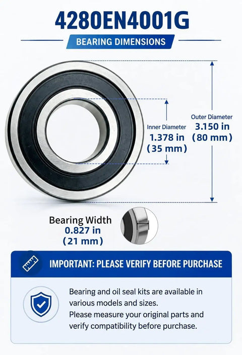 Heavy Duty Front Load Washer Tub Bearings And Seal Kit That Slays Leaks And Keeps Your Drum Spinning True Fit details and dimensions.