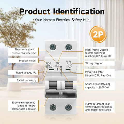 Solid 25 Amp Miniature Circuit Breaker For Solar Systems 120V 240V 2 Pole DIN Rail Mount MCB With Thermal Magnetic Trip