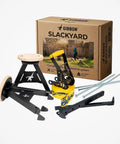 Backyard Slackline Kit Freestanding Slackline System For Kids And Adults with components and packaging visible