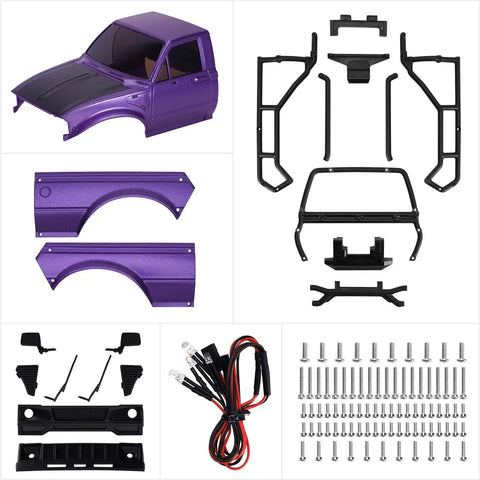 Components of 1/18 Scale RC Crawler Pickup Hard Body Shell With Bed Rack Purple For TRX4M Defender Bronco