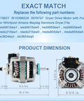 Dryer Drive Motor With Pulley Replacement For Amana Maytag Kenmore 110 Series, dimensions illustration, side and front view.