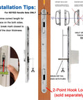 Installation tips for Keyed Sliding Patio Door Handle Set For Legacy And Sash Controls Fits P N 2265, showing hardware positions.