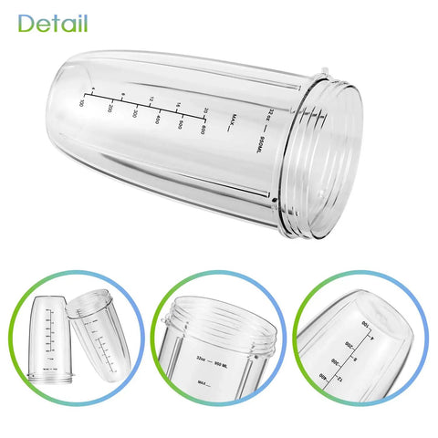 2-Pack 32oz Replacement Cups with Flip-Top To-Go Lids and Gaskets for NutriBullet 600W and 900W, measuring detail