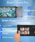 Built Tough 13.3 Inch Rugged Tablet With Intel Core I7 Processor 32GB Ram And 1TB Storage Runs Windows 11 Pro IP65 Waterproof Industrial PC showing dual-camera feature and connectivity options.