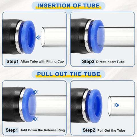 Steps to use 10 Pack Pneumatic Straight Push To Connect Tube Fittings 0.47 Inch Tube OD Plastic Union Blue Quick Connects