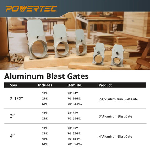 Badass 5 Inch Aluminum Blast Gate Flat Out Built For Heavy Shop Dust Collection Systems With Smooth Slide Valve And Smart Anti Clog Airflow Control Plus Hella Durability displayed with other sizes.