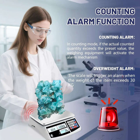 Heavy Duty Counting Scale For Coins And Parts With 66 Lb Capacity, 0.1 g Precision, Backlit Digital Display in lab setting