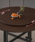 Smooth Operator Wooden Lazy Susan Turntable For Dining Table Heavy Duty Rotating Serving Tray With Matte Grey Finish on round table with fruits.