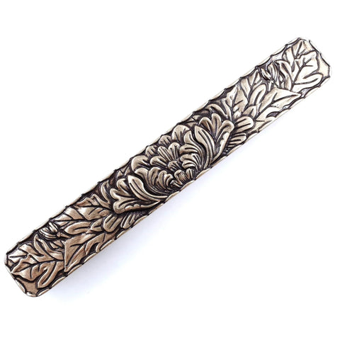 Bridged Drawer Cabinet Pulls Antique Brass With Antique Peony Solid Cast Pattern Six Pack Three Inch Hole Centers
