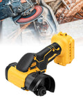 Heavy Duty Portable Three Inch Cordless Angle Grinder And Mini Circular Saw Featuring Badass Brushless Motor Dual Mode Setup For No Sweat Wood Metal Tile Cutting Jobs in black and yellow, ideal for cutting and grinding tasks.