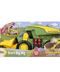 Motorized Dig Rig 2 In 1 Toy Dump Truck And Front Loader with lights, dual joystick for kids 3 plus, boxed packaging view