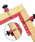90 Degree Corner Clamps Set for Woodworking Aluminum Alloy Pro Grade Right Angle Clamps Kit on wood beams with carpenter square