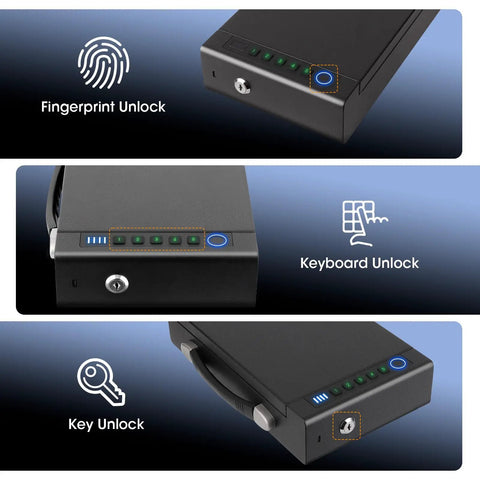 Portable Fingerprint Gun Safe For Handgun With Three Quick Access Methods Including Fingerprint Digital PIN And Physical Key