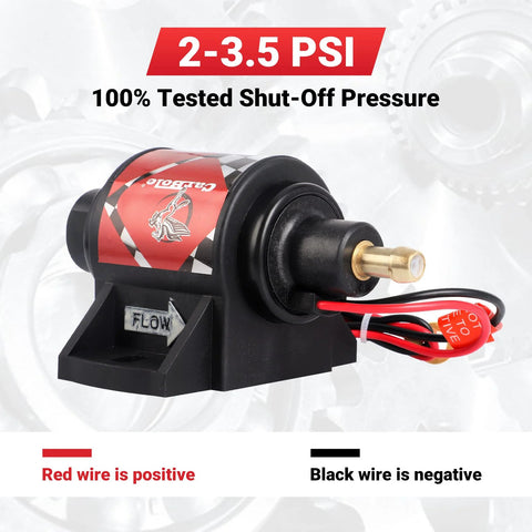 Universal 12V Inline Fuel Pump For Cars And Trucks With Five Sixteenth Inch Inlet And Outlet 28 GPH At Two To Three Point Five PSI Plug And Play Install Two Bolt Fittings Strong Suction For Reliable Fuel Transfer