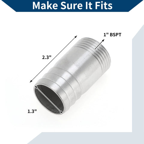 304 stainless hose barb fittings with 1 inch BSPT male thread, silver tone. Ideal for plumbing, automotive, and DIY projects.