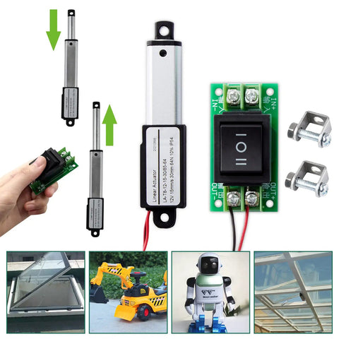 Compact 12V DC Linear Actuator Kit With Controller, 1.2 Inch Stroke, 64N Thrust, 0.6 Inch Per Second Speed, includes mounting hardware