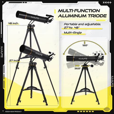 90mm Aperture Telescope With 700mm Focal Length, adjustable aluminum tripod for pro-level beginner kit setup
