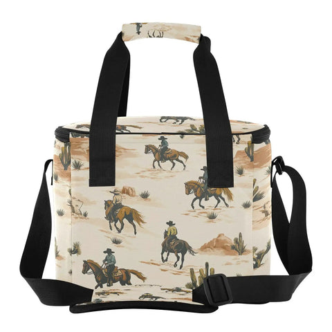 Desert Horseback Riding Insulated Lunch Bag with cowboy design, leakproof cooler, large capacity for outdoor adventures