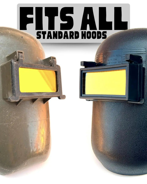 Aqua Shade 10 Gold Welding Lens 2x4 1/4 fitting standard hoods with aqua tint, showing HD clarity and pro-grade eye protection