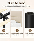 Queen Size Platform Bed Frame With Plush Velvet Headboard And Extra Thick Wooden Slats Delivers rock solid mattress support detail of slats and frame.