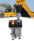 Heavy Duty Dump Truck Proportional Control Valve And PTO Switch Kit with four holes shown in front of a yellow dump truck