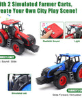 Two simulated farmer carts with light and sound, featuring realistic cab and glide forward design for imaginative play.