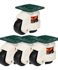 Heavy Duty Furniture Casters With Telescopic Leveling And Silent Nylon Swivel Wheels Galvanized Aluminum Brackets For Kickass Durability And Smooth Sailing Moving No Sweat Set Of Four, showing set of four white and green swivel wheels.