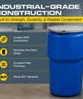 Industrial-grade Blue 14 Gallon Plastic Drum for Hazardous Materials Storage and Spill Response DOT Compliant