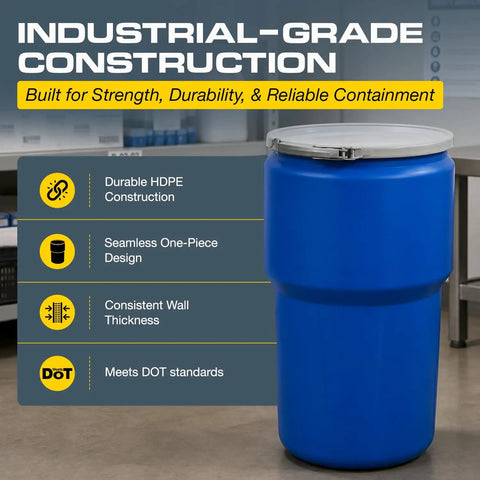 Industrial-grade Blue 14 Gallon Plastic Drum for Hazardous Materials Storage and Spill Response DOT Compliant