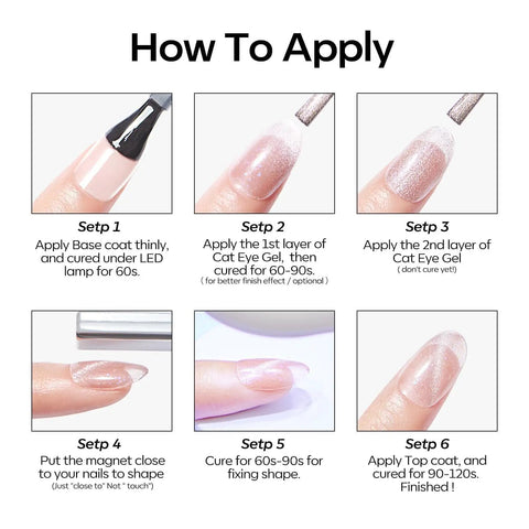 How to apply Six Blue Gel Nail Polishes Set Featuring Navy Royal Sky Icy Klein And Glitter Finishes with Cat Eye Magnet Kit steps